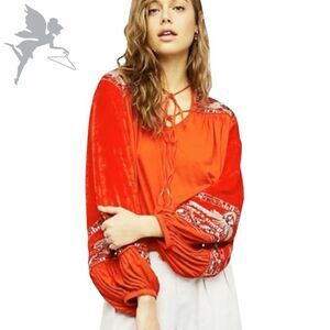 New Free People Hearts Aflame Top Velvet Embellished Oversized Top Size S